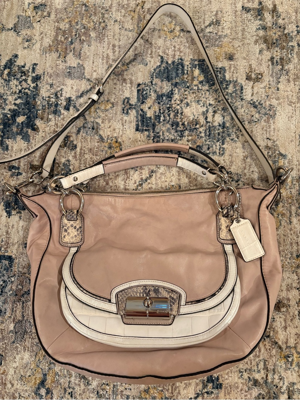 COACH SHW 2 Way Shoulder Bag B1220-19307 Calfskin Embossed Leather Pink White
